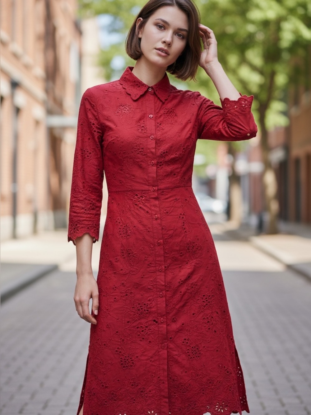 Paul Smith Red Embroidered Midi Shirt Dress
